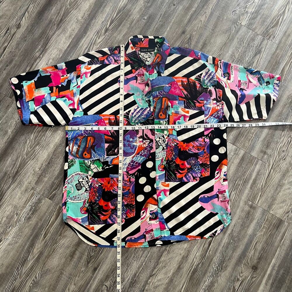 Vintage TAKE AWAY Abstract Rayon Shirt Large - Picture 4 of 6